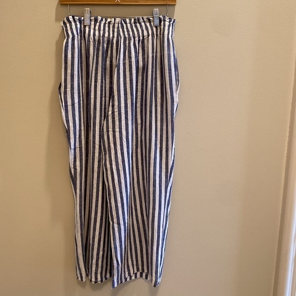 Everly Linen Blend Engineer Stripe Elastic Waist Wide Leg Cropped Pants Size S - Picture 5 of 6
